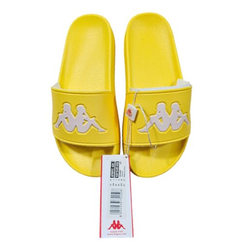 Kappa Authentic Adam 2 Yellow Yolk White Antique Youth Unisex SZ USA 4 SLIDES  - Picture 1 of 4