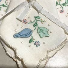 Servilletas vintage Madeira bordadas a mano apliques de lino 7 nuevas