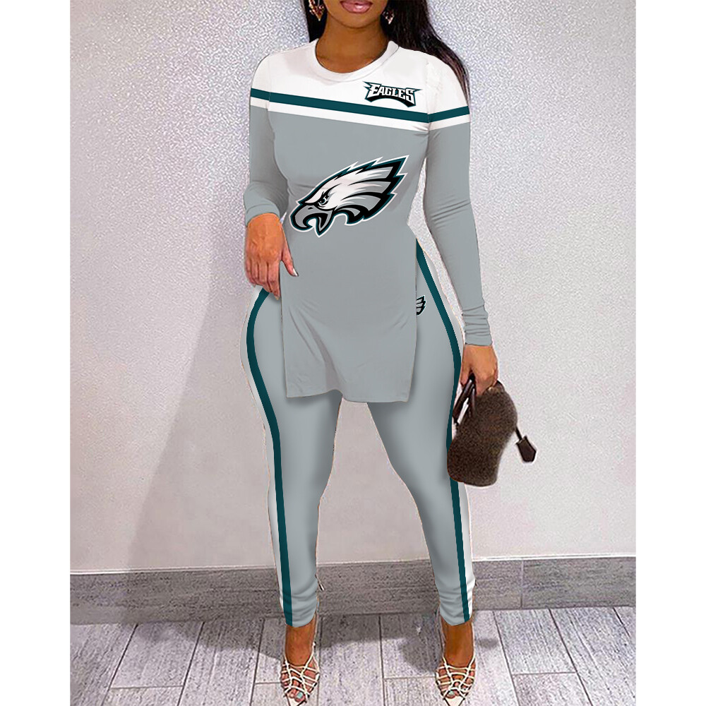 Philadelphia Eagles 2PCS Women High Slit T Shirts High Waist Leggings