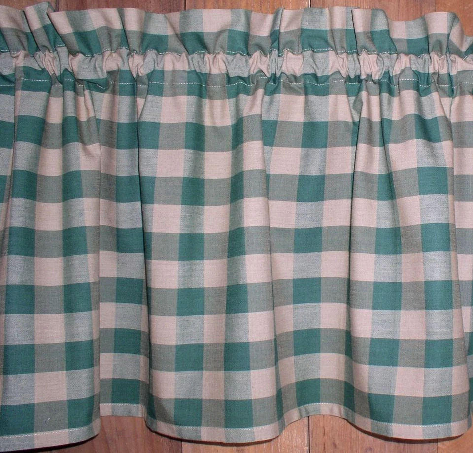 Cortinas country rudimentares verde e bronzeado xadrez de búfalo caseiro valances camadas - Imagem 3 de 4