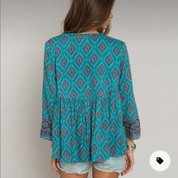 O' NEILL бирюзовый богемное открытый передний кимоно пляж прикрыть маленький пейсли зеленый - Изображение 2 из 4