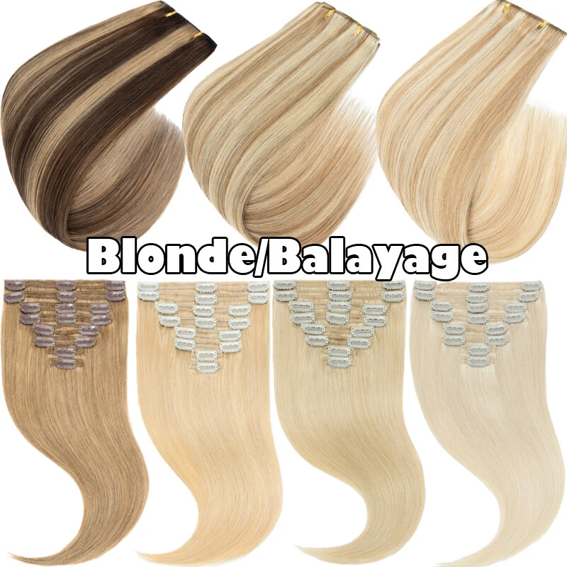 Clip grueso de doble trama en extensiones de cabello humano Remy real cabeza completa 170G Balayag Foto 2 de 4