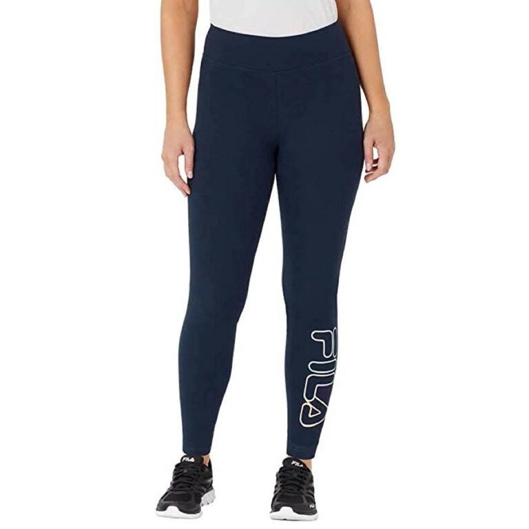 Leggings Fila blu logo vita alta cotone caviglia pavone donna taglia XS allenamento