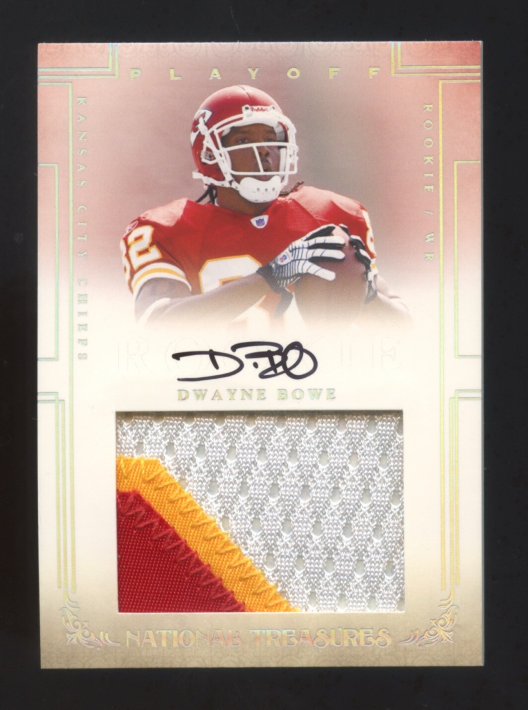 2007 NATIONAL TREASURES DWAYNE BOWE RPA RC AUTOGRAPH #ED 74/99 CHIEFS LEGEND WR