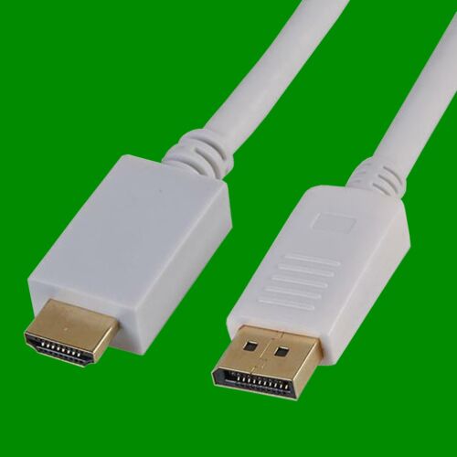 1x White 5m DisplayPort Male Output Only to HDMI male Cable, Gold Plated, PC