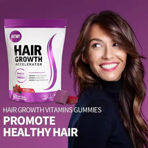 Hair Growth Gummies - Promote Thicker Fuller Hair - Mixed Berry - 60 Soft Chews - Picture 10 of 11