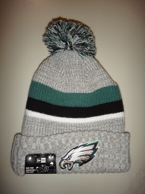 Men's NFL Philadelphia Eagles New Era Heather Gray Knit Pom Cuff Beanie Hat NWT