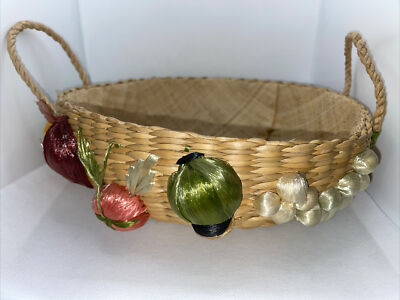 Straw Basket 3-D Vegetable Design Made In Philippines Round 10.5 Inches Wide