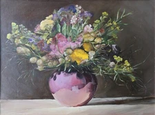 Original Modern Oil Painting on Canvas Vintage bouquet of wild summer flowers