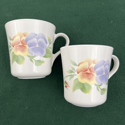 Corelle Corning Ware Summer Blush Flowers (2) Coffee Tea Cups Pansy