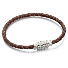 Image of Fred Bennett Bracelet B4727 Skinny Brown Leather Bracelet With Magnetic Clasp