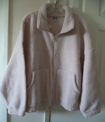 Old Navy Biege Blush Lt Pink Stone Zipper Sherpa Fleece Sweatshirt 20 22 XXL 2X