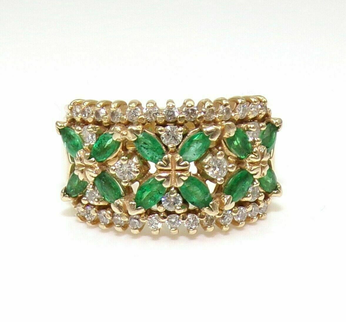 14k Yellow Gold Plated Silver 2.00Ct Simulated Emerald Cluster Ring Band