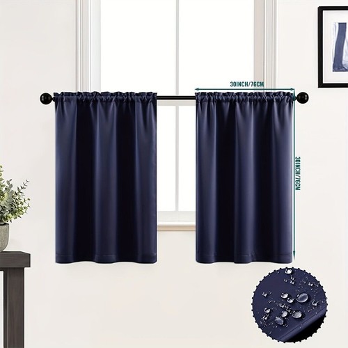 2 Panel Privacy Blackout Short Curtains Cafe Tiers Kitchen Waterproof Rod Pocket - Picture 22 of 47