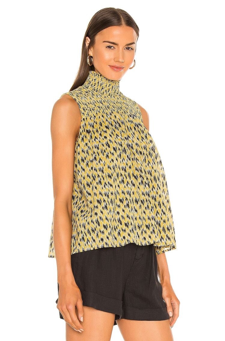 Joie Mika Smocked Mock Neck Sleeveless Top Soft Citrus Yellow