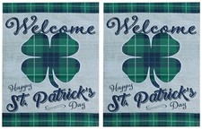 St. Patrick's Day Plaid Clover 12.5x18 Double Sided Polyester Sleeve Garden Flag
