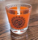 Vintage Jeanette Glass Aztec Orange & 22 Karat-Gold Sunburst Lowball Glass MCM