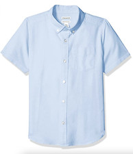Essentials Kids Boys Uniform Short-Sleeve Woven Button Down Shirt, Blue, size M