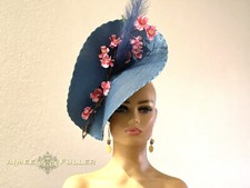 Aimee Fuller Navy Blue Royal Ascot Fascinator Derby Hat Hot Pink Cherry Blossoms