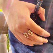 Ring Yellow Citrine Gemstone 925 Sterling Silver Pear Cut Women Party Wear Ring