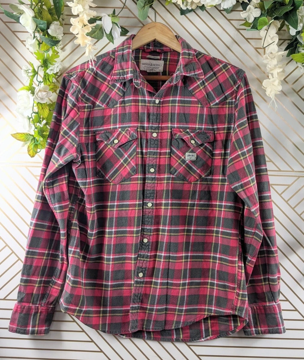 Denim Supply Ralph Lauren Button Up Flannel Shirt Men s Plaid