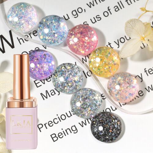 9 Farben Bunte Pailletten UV Gel Nagellack Einweichen LED Gel Lack Salon 15ml