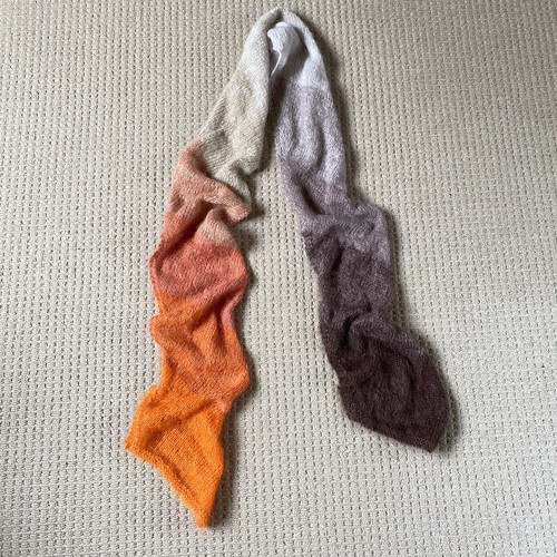 HANDKNITTED Long Scarf Rowan Kidsilk Haze Yarn Mohair Silk Artisan Orange Brown - Picture 6 of 9