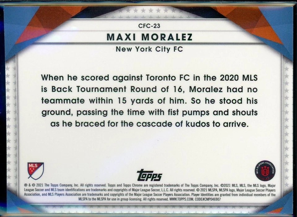 2021 Topps Chrome MLS MAXI MORALEZ NYC CFC-23 Refractor SP - Image 2 of 2