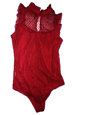 Want & Need Top Womens size L Burgundy red Lace net Bodysuit One Piece lined R2