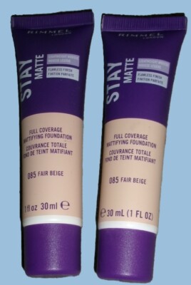 Rimmel London Stay Matte Full Coverage Foundation-085 Fair Beige Lot of 2 NEW