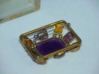 Antique Art Deco Czech Austrian Amethyst & Color Glass Brooch Pin Glass Case Box — photo 10