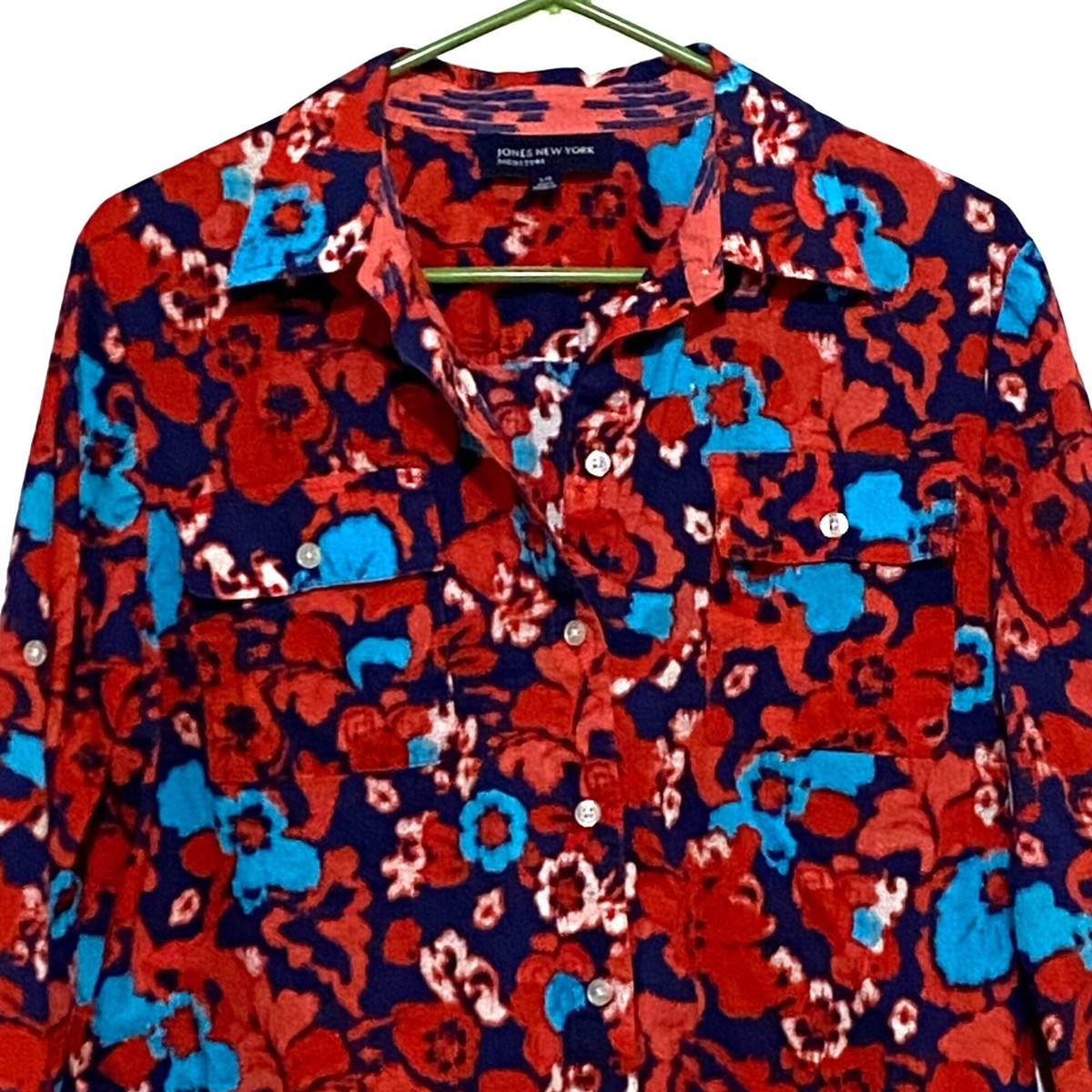 Jones New York Signature Floral Button Front Shirt Womens L