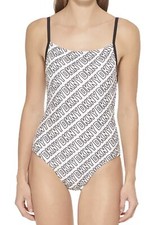 DKNY Women's Logo-Print One-Piece Swimsuit, White, Medium , 108