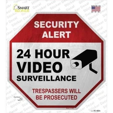 Security Alert 24 Hour Video Surveillance Octagon Sticker 3X3 Inches
