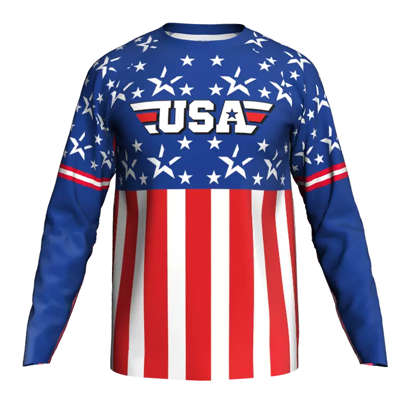 USA Flag Motocross Jersey Cycling MTB Bike America Shirt Downhill Long MX  Jacket