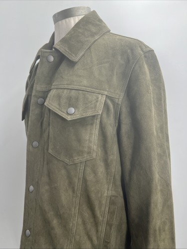 Cole Haan Men's Long Sleeve Button Olive Green Suede Trucker Jacket Size Medium - Picture 10 of 21