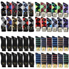 12 Pair New Cotton Men Argyle Striped Rib Black Dot Style Dress Socks Size 10-13