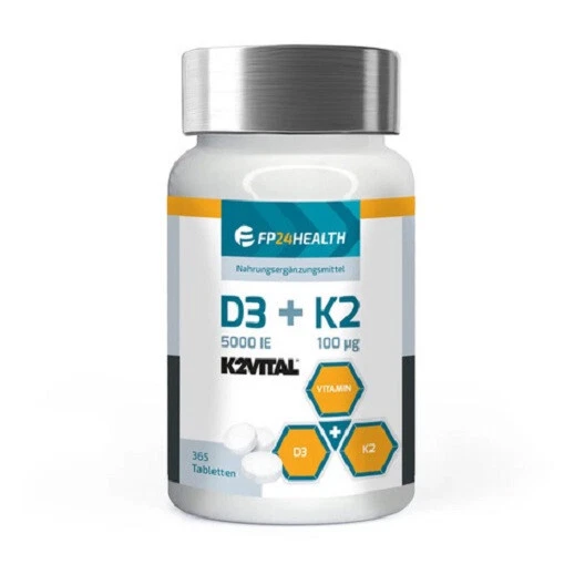 FP24 Health Vitamin D3+K2 - 365 Tabletten - Vitamin D3 5000IE - Vitamin K2 100µg