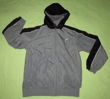 Hooded Lined Zip WINDBREAKER JACKET Boys Sz 10/12 Pockets Gray Black Hood Coat