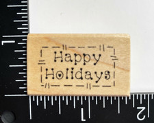 Darcies Happy Holidays Stitched Border Frame E3917 Wood Mounted Rubber Stamp