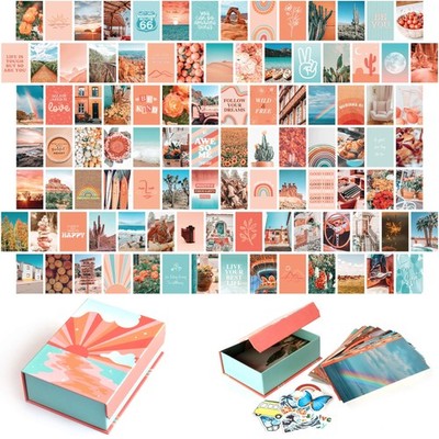 Peach Aesthetic Wall Collage Kit, Room Decor for Teen Girls, Peachy Teal Wall...