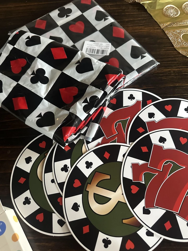 Casino Party Decorations Lot Balloons Streamers Foil Curtains Red Black Decor - Image 4 of 4
