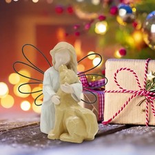 Healing Warm Iron Wing Angel Hug Resin Statue Dog Memorial Golden Wings Roses