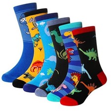 Boys Socks Kids Funny Cotton Novelty Crew Cartoon 6-8 Years 6 Pairs Dinosaur B