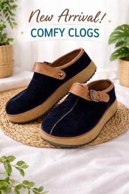 Earth Women's Velvet Faux Leather Comfort Clogs Navy Brown Buckle Size 6