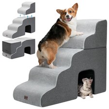 Dog Stairs for High Beds with Tunnel, 5-Step Dog Steps for Small Dogs and Cat...