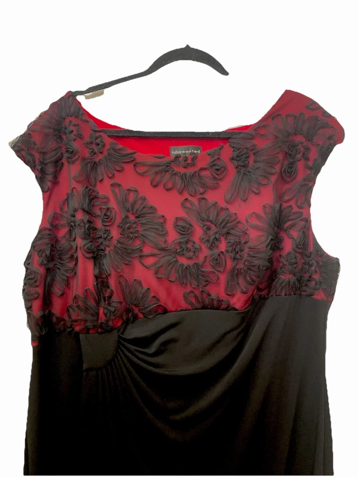 Vestido de Cóctel Formal, Noche, Connected Apparel Floral Negro/Rojo Encaje Top 18W Foto 2 de 4