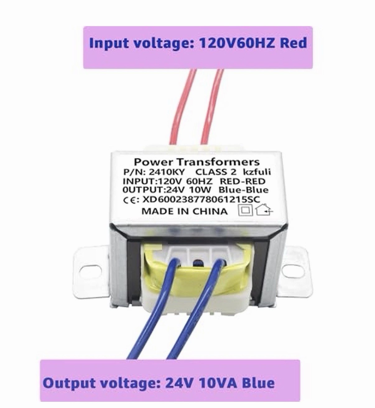 24V/10W AC/AC Power Transformer, 120V to 24V Transformer with 2Hole ...