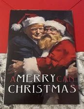 A Merry Can Christmas Trump & Santa 4.6x6.6” Blank Inside Greeting Card