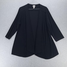 Chicos Travelers Jacket Womens Large Black Open Front Drape Cardigan Made USA